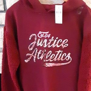 JUSTICE LOGO SHERPA SLEEVE HOODIE
